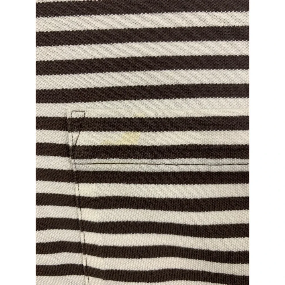 Ralph Lauren Mens XXL Pima Cotton Striped Polo Shirt Brown White Button Down